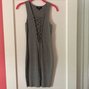 Grey Body Con Lace-Up Dress